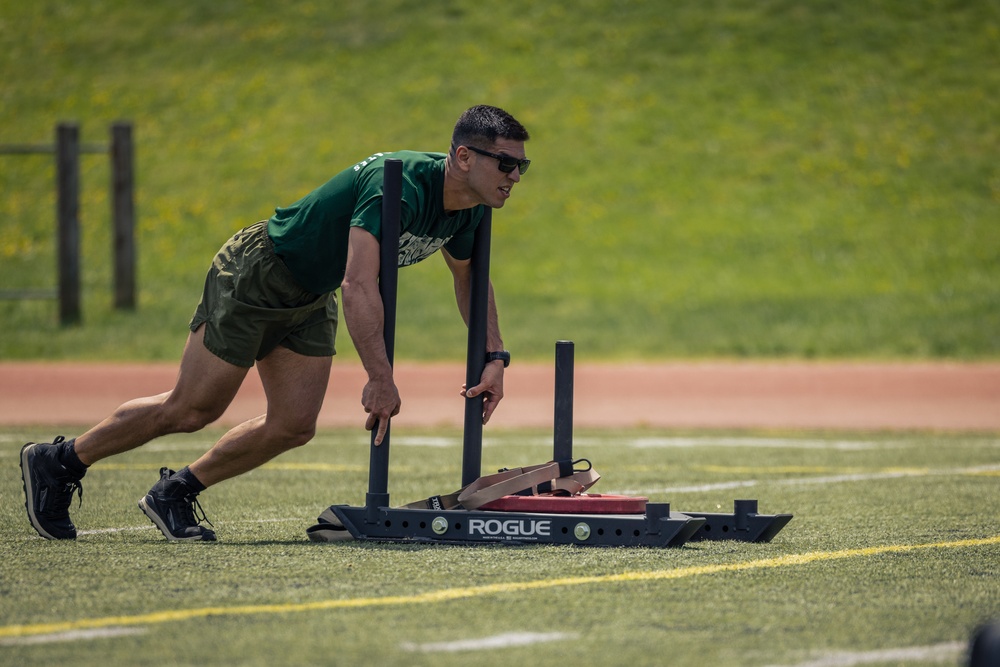 U.S. Marines and Royal Marines compete in the Double-up competition during the 2024 Fittest Instructor Competition