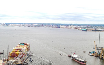 First ship passes through newly opened temporary channel on Patapsco River