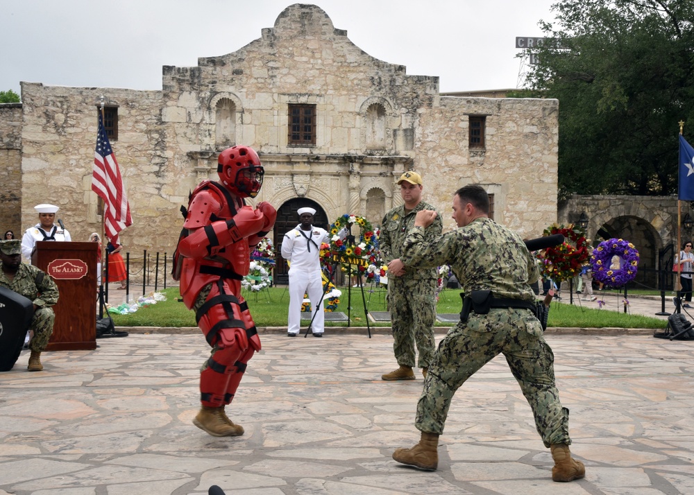 Master-at-Arms Sailors perform demonstrations at Navy Day at the Alamo