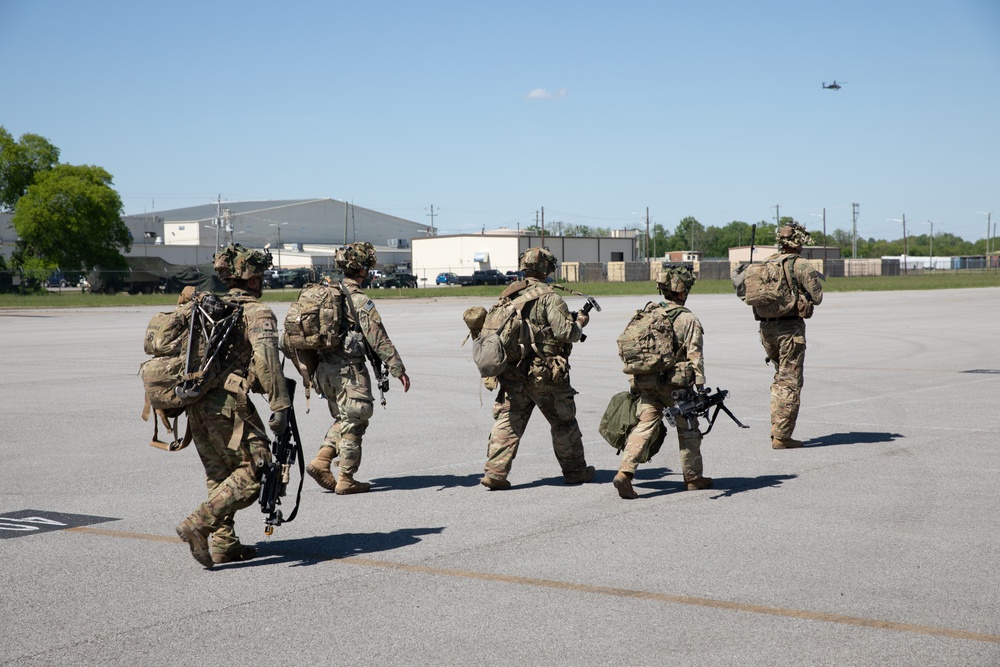 Soldiers boarding helicopters for a Large-Scale, Long-Range Air Assault