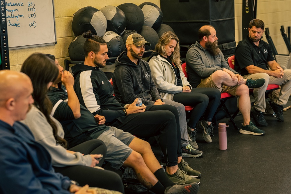 U.S. Marines and Royal Marines attend a coaching class during the 2024 Fittest Instructor Competition