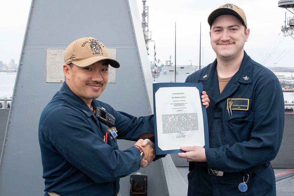 USS Tripoli Awards at Quarters for the C5I Department