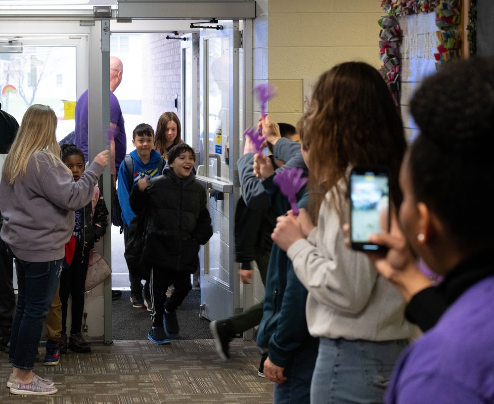 Team Minot holds clap-in for elementary school students for Month of the Military Child