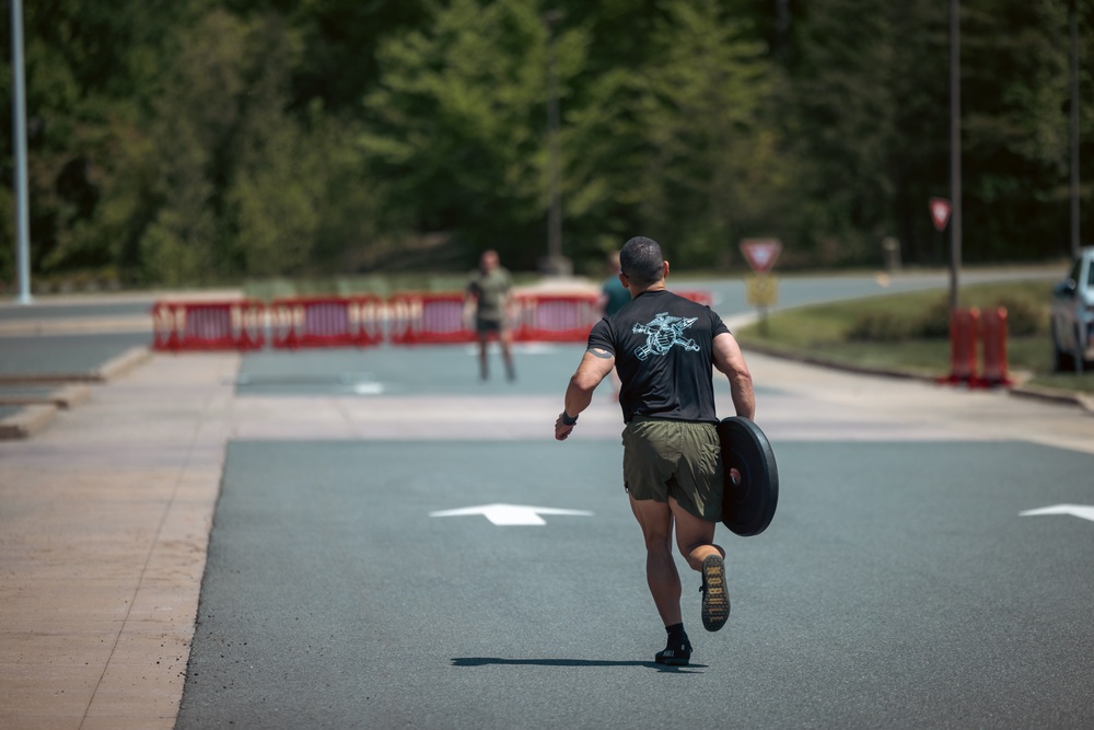 U.S. Marines and Royal Marines Conduct the Thrust and Run During the 2024 Fittest Instructor Competition
