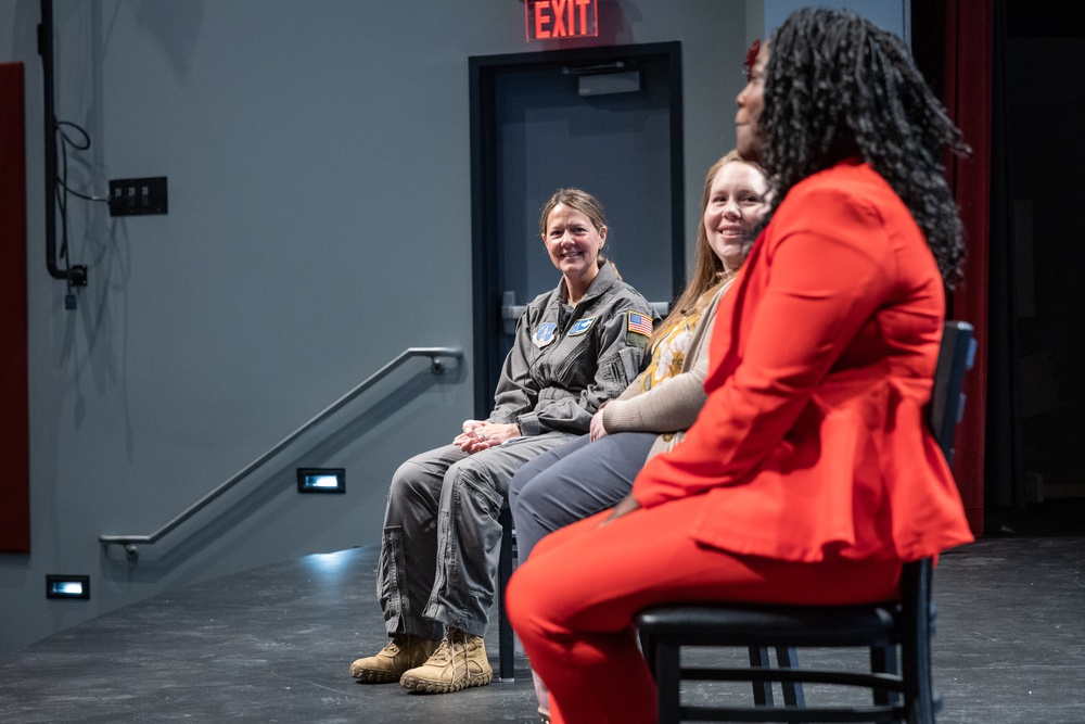 Photo of Brig. Gen. Amy Holbeck participating in Women's Program panel at Georgia Military College.