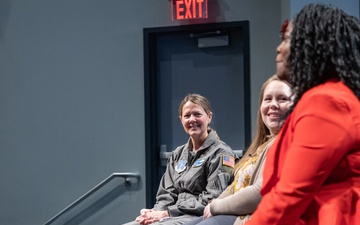 Photo of Brig. Gen. Amy Holbeck participating in Women's Program panel at Georgia Military College.
