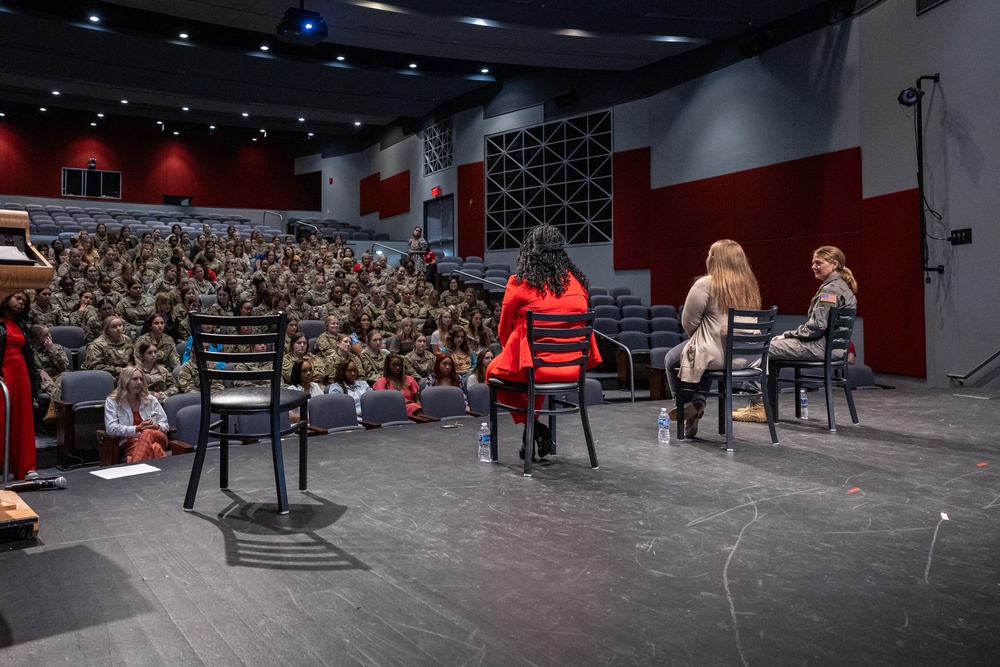 Photo of Brig. Gen. Amy Holbeck participating in Women's Program panel at Georgia Military College.