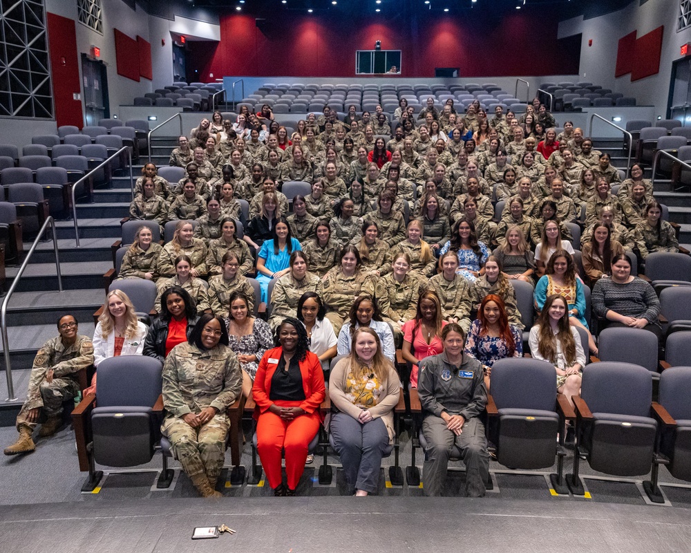 Photo of Brig. Gen. Amy Holbeck participating in Women's Program panel at Georgia Military College.