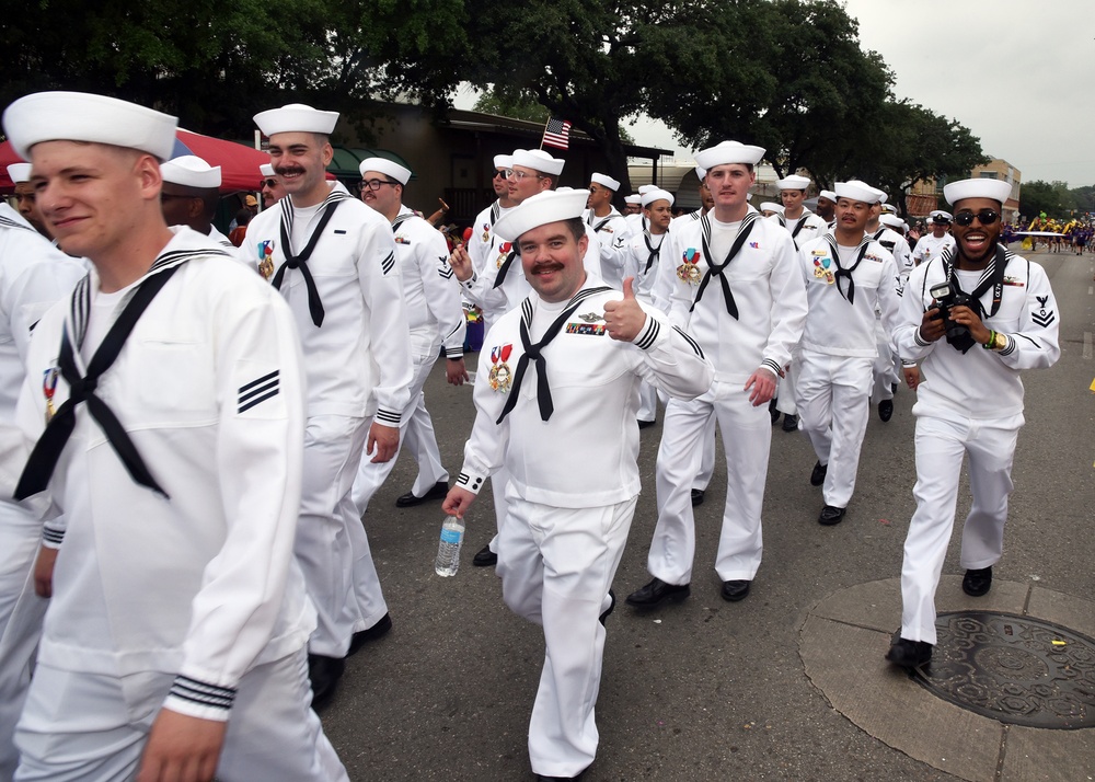 JBSA San Antonio, USS San Antonio Sailors take part in Battle of Flowers Parade