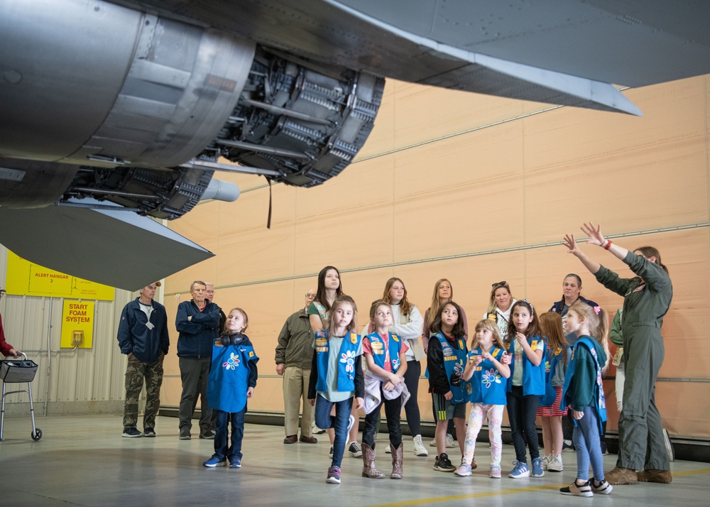 104th Fighter Wing hosts Daisy Scouts, Longmeadow senior men's social group for base tour