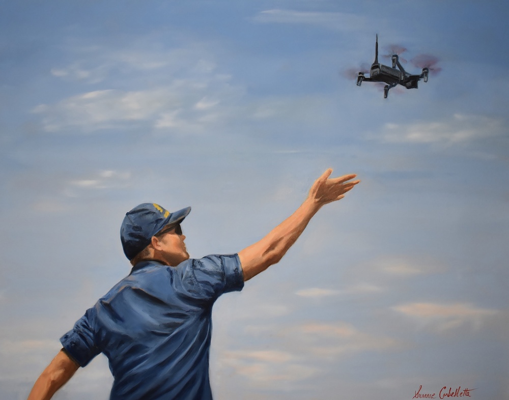 US Coast Guard Art Program 2024 Collection, Object ID # 202404, &quot;Drone launch,&quot; Susanne Corbelletta