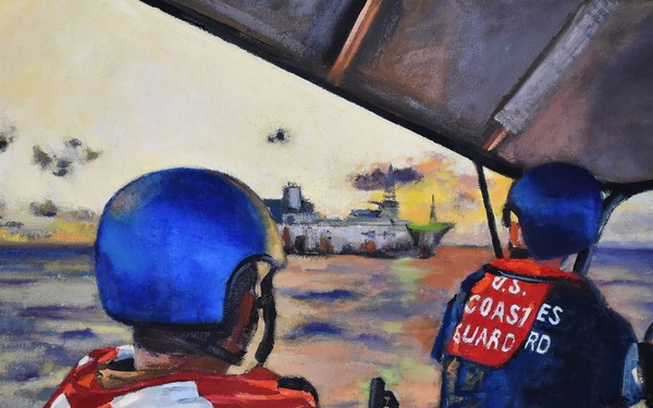 US Coast Guard Art Program 2024 Collection, Object ID # 202405, "Inspection on the Coral Sea," Amy DiGi