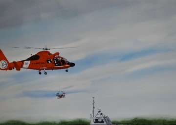 US Coast Guard Art Program 2024 Collection, Object Id # 202430, "Hoist to safety," Odie Tucker, Jr.