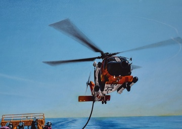 US Coast Guard Art Program 2024 Collection, Object Id # 202434, &quot;Helicopter refuel,&quot; Leendert van der Pool