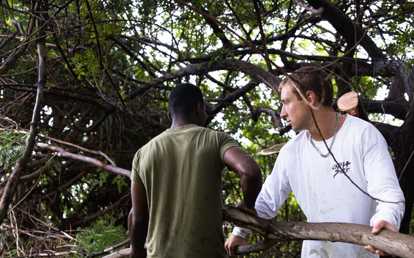 Branching Out: Weed Warriors clear invasive plants and debris from the Mokapu Central Drainage Channel on MCBH