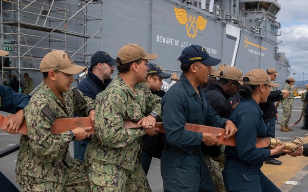 USS Tripoli's Sailors Conduct Flight Deck Firefighting Training
