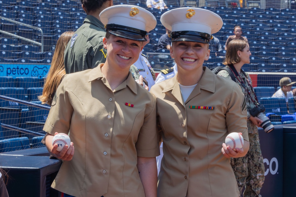 Camp Pendleton Marines join San Diego Padres in the Salute to Women in the Military game
