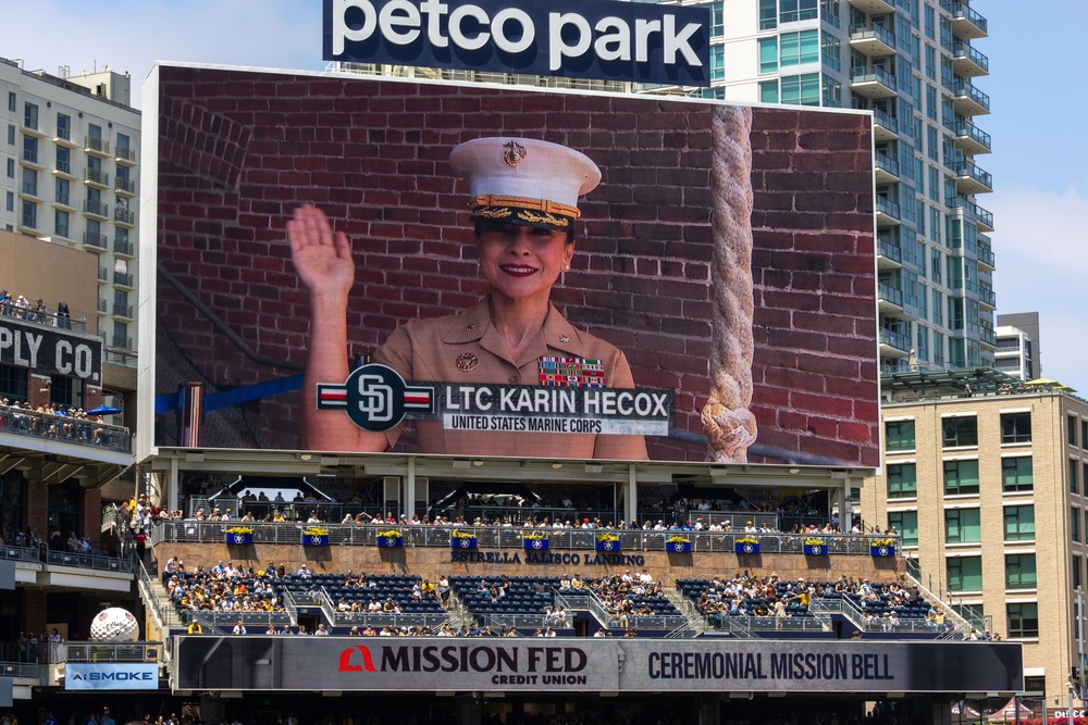 Camp Pendleton Marines join San Diego Padres in the Salute to Women in the Military game