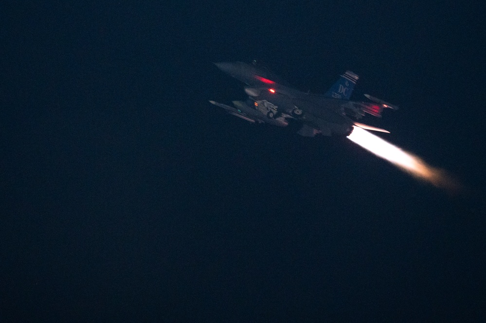 F-16s take off to support combat operations