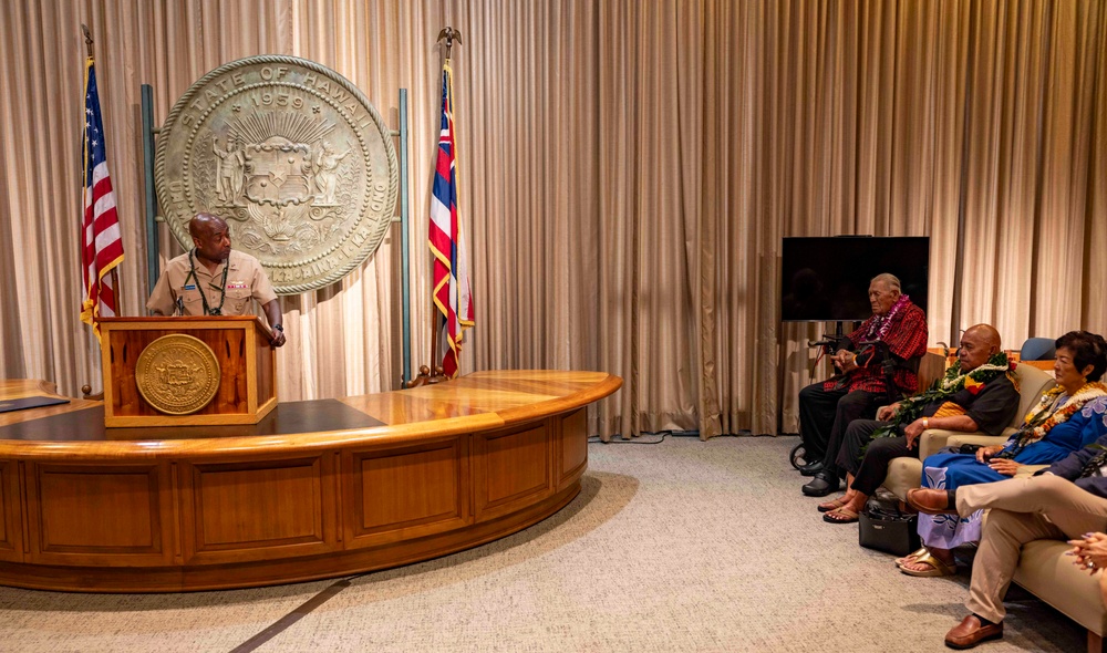 Hawaii Governor Josh Green and Navy Closure Task Force-Red Hill Recognize the Efforts of Uncle Kalani Whitford
