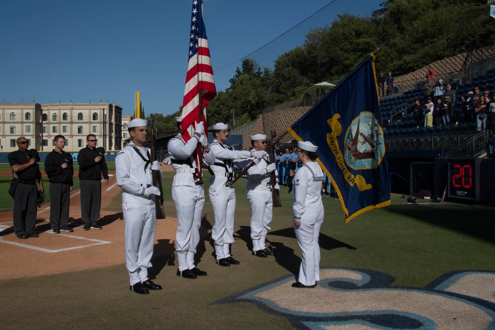 Command Master Chief Robert Stumm first pitch for a University of San Diego game