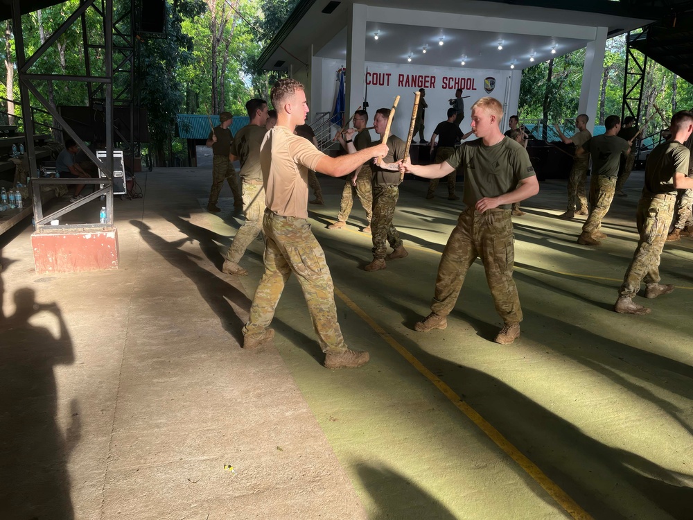 Balikatan 24: Charlie Company 2nd Battalion, 27th Infantry Regiment, 3rd Infantry Brigade Combat Team, 25th Infantry Division trains hand-to-hand combatives with the First Scout Ranger Regiment