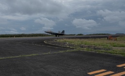 Two U.S. Air Force F-22 Raptors land on Iwo To for the first time