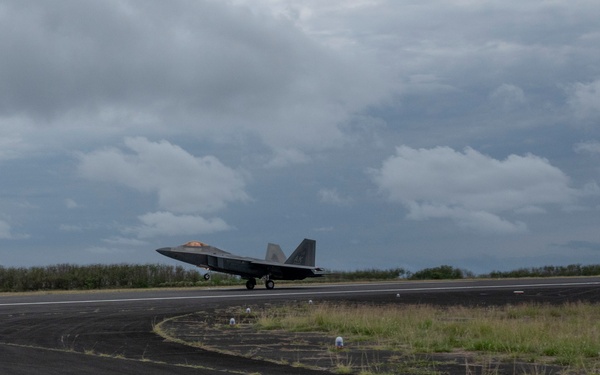 Two U.S. Air Force F-22 Raptors land on Iwo To for the first time