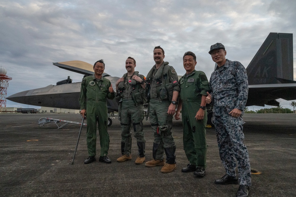 Two U.S. Air Force F-22 Raptors land on Iwo To for the first time