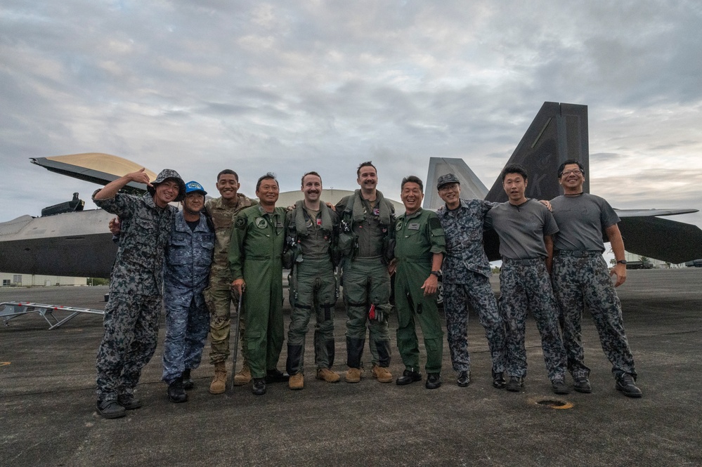 Two U.S. Air Force F-22 Raptors land on Iwo To for the first time