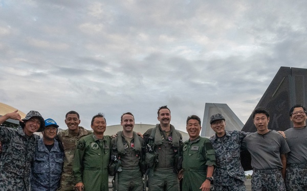 Two U.S. Air Force F-22 Raptors land on Iwo To for the first time