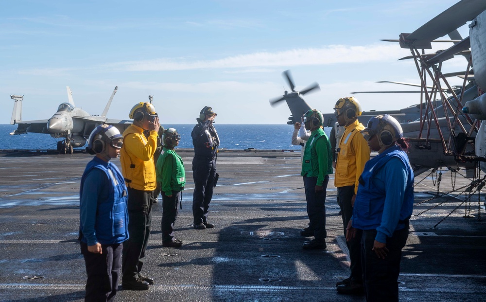 Italian Navy Rear Adm. Alberto Tarabotto Visits the USS Dwight D. Eisenhower in the Mediterranean Sea