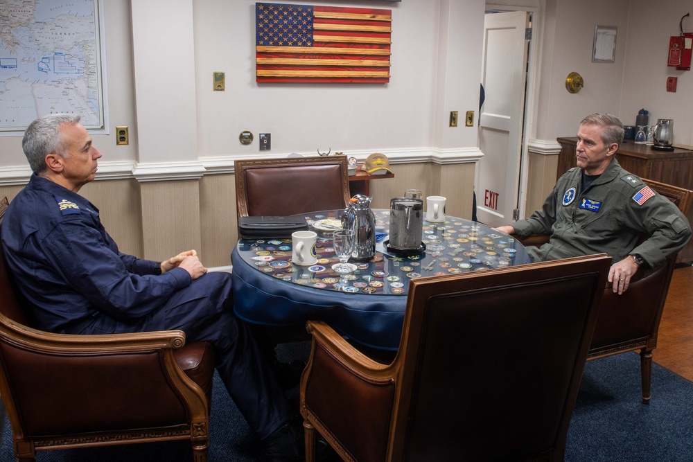 Italian Navy Rear Adm. Alberto Tarabotto Visits the USS Dwight D. Eisenhower in the Mediterranean Sea