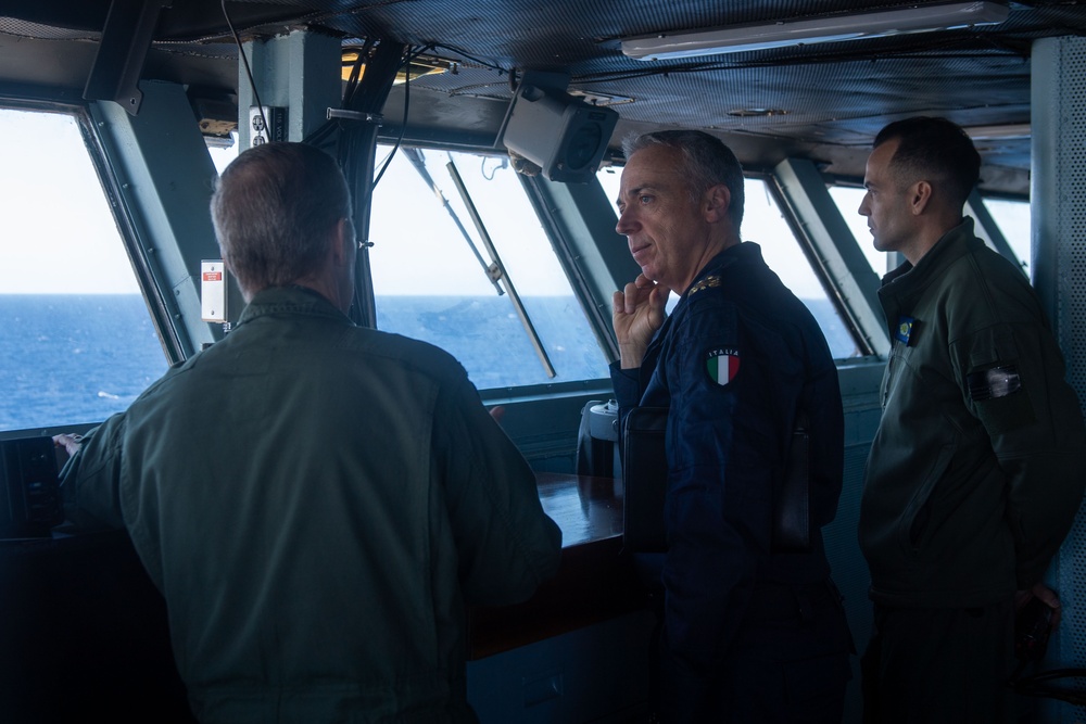 Italian Navy Rear Adm. Alberto Tarabotto Visits the USS Dwight D. Eisenhower in the Mediterranean Sea