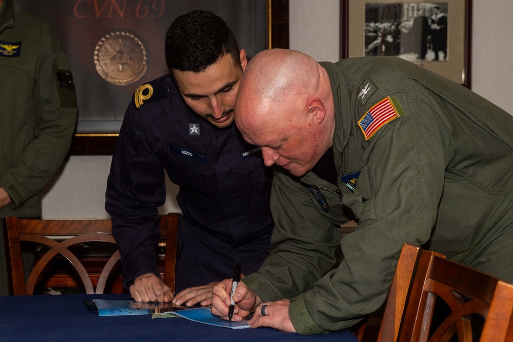 Italian Navy Rear Adm. Alberto Tarabotto Visits the USS Dwight D. Eisenhower in the Mediterranean Sea