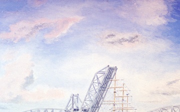 US Coast Guard Art Program 2000 Collection, Object Id # 200020, &quot;The Eagle at the Railway Bridge New London,&quot; William R. Kusche