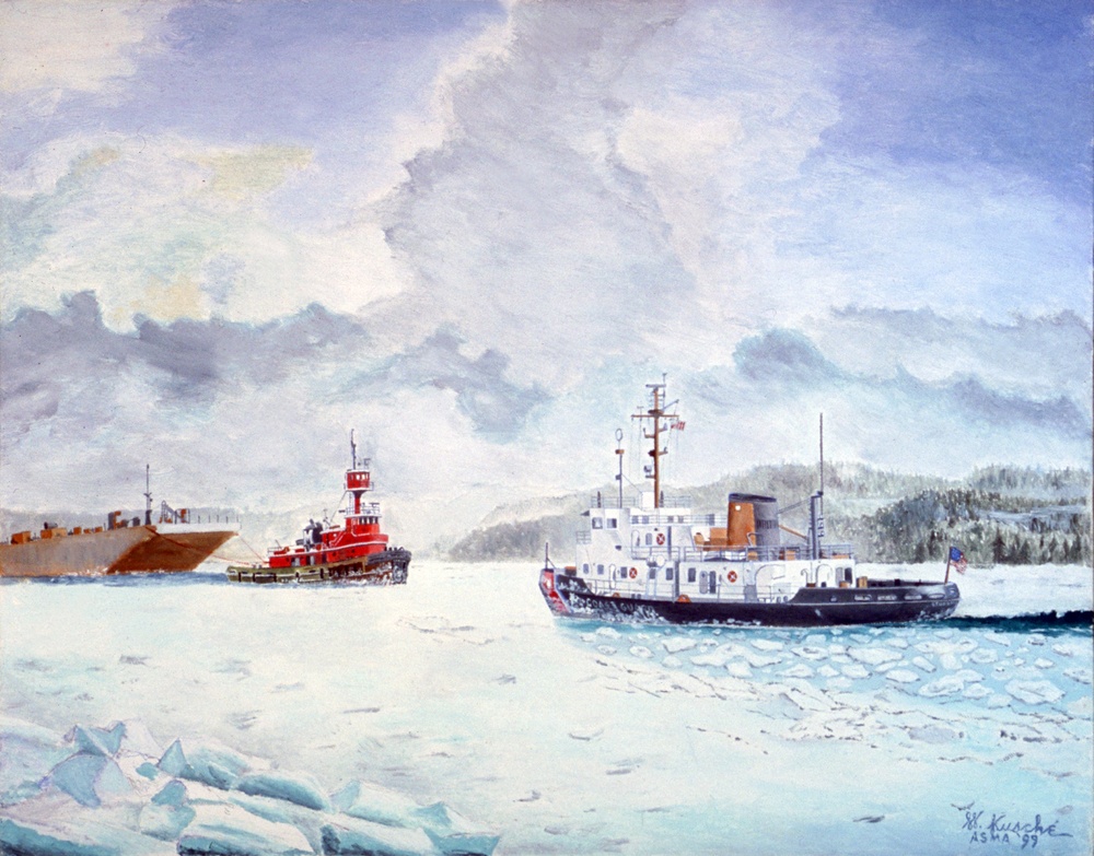 Coast Guard Art Program 2000 Collection, Object Id # 200021, &quot;USCGC Sturgeon Bay clearing ice on the Hudson,&quot; William R. Kusche