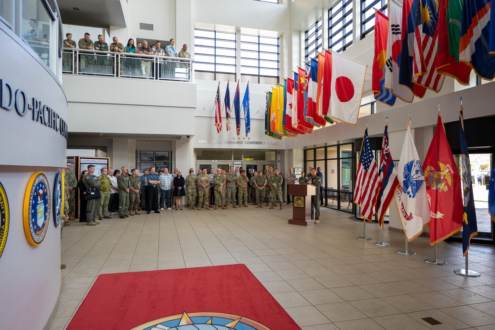 Admiral Aquilino hosts final all-hands call as USINDOPACOM commander