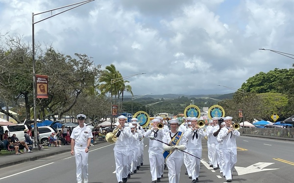 US Pacific Fleet Band marches in the 2024 Merrie Monarch Parade