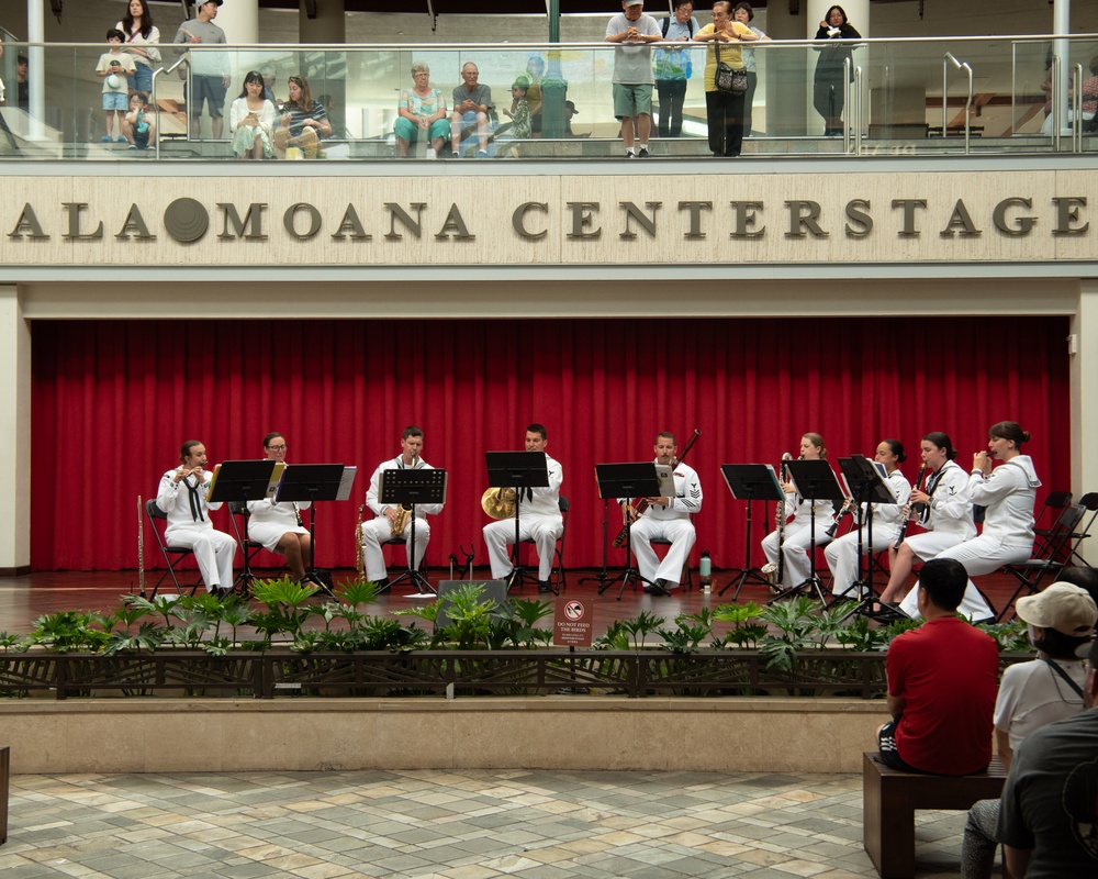 US Pacific Fleet Band woodwind ensemble performs a public concert at Ala Moana Center