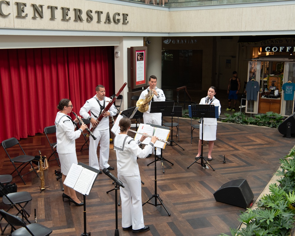 US Pacific Fleet woodwind quintet performs during a public concert at Ala Moana Center