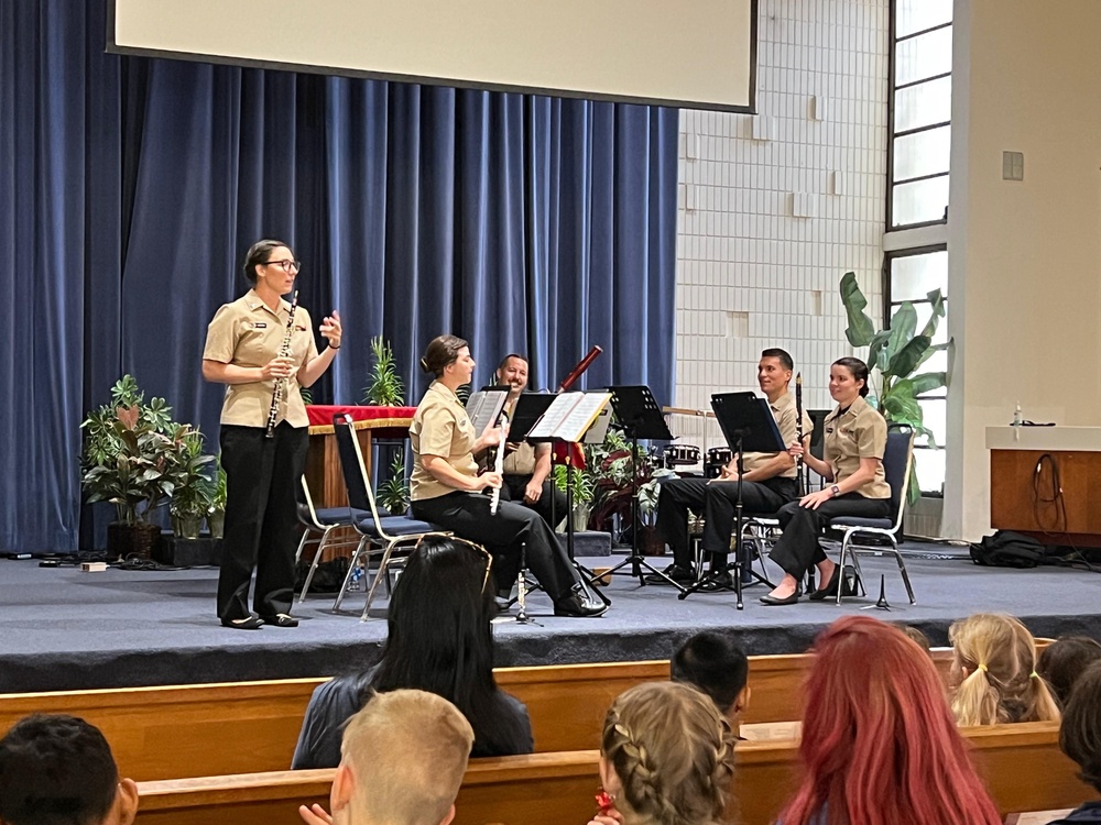 US Pacific Fleet Band woodwind quintet plays an afternoon concert for families at Joint Base Pearl Harbor-Hickam