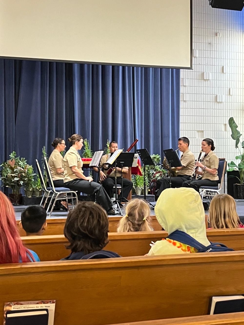 US Pacific Fleet Band woodwind quintet plays an afternoon concert for families at Joint Base Pearl Harbor-Hickam