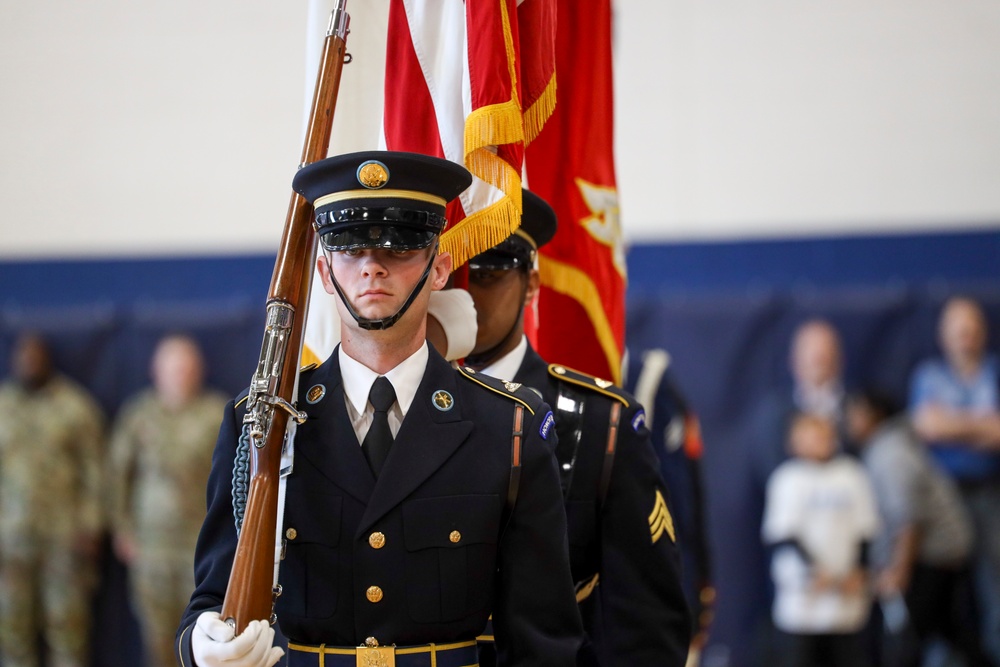 Joint Armed Forces Color Guard Engage with Detroit High School Students