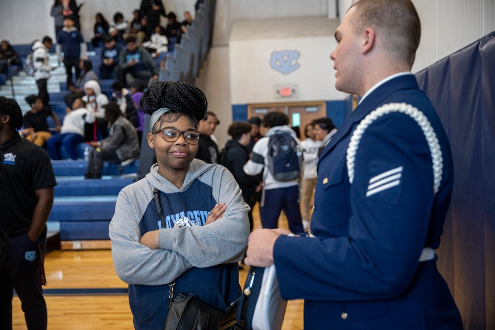 Joint Armed Forces Color Guard Engage with Detroit High School Students