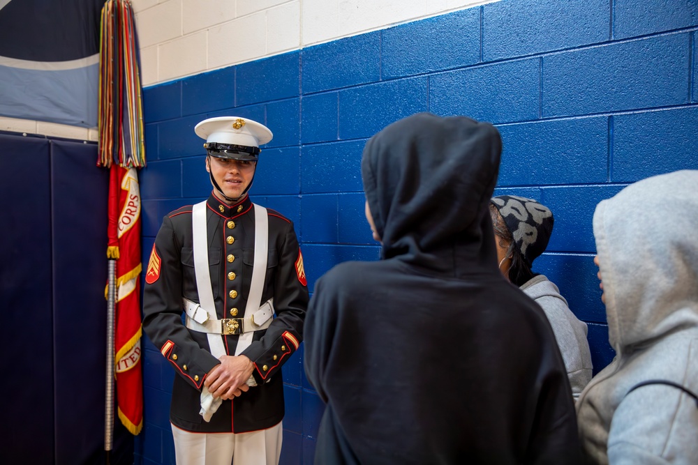 Joint Armed Forces Color Guard Engage with Detroit High School Students