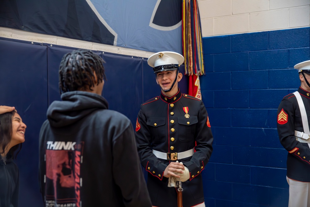 Joint Armed Forces Color Guard Engage with Detroit High School Students