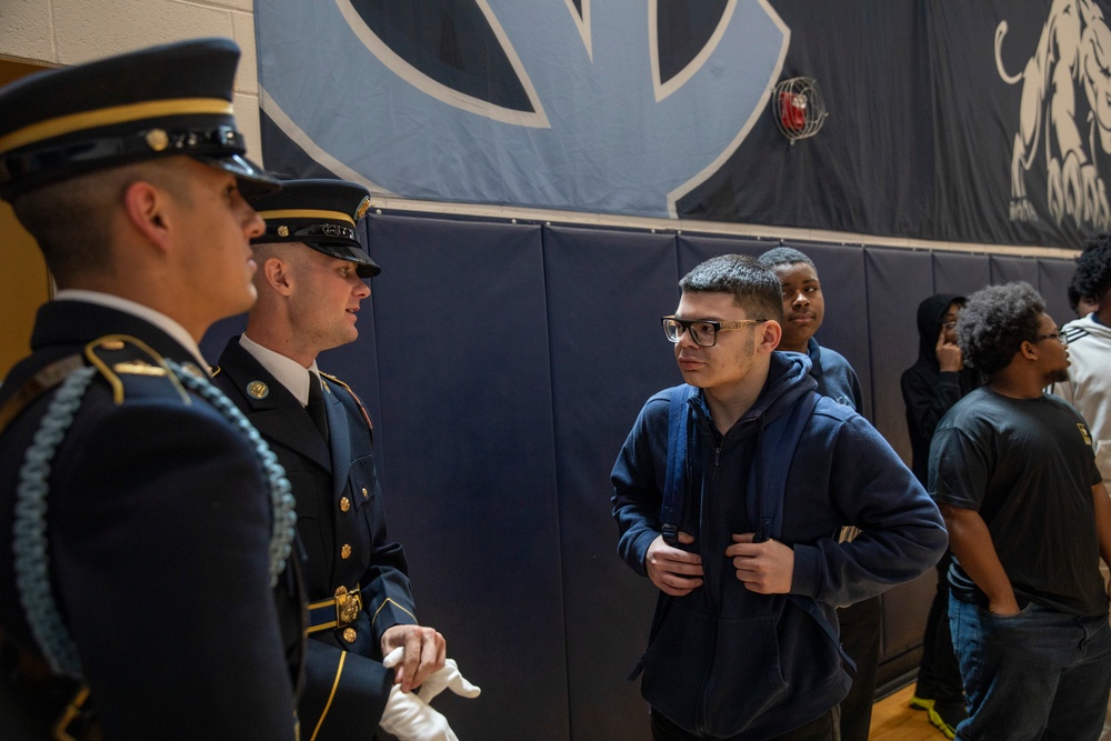 Joint Armed Forces Color Guard Engage with Detroit High School Students