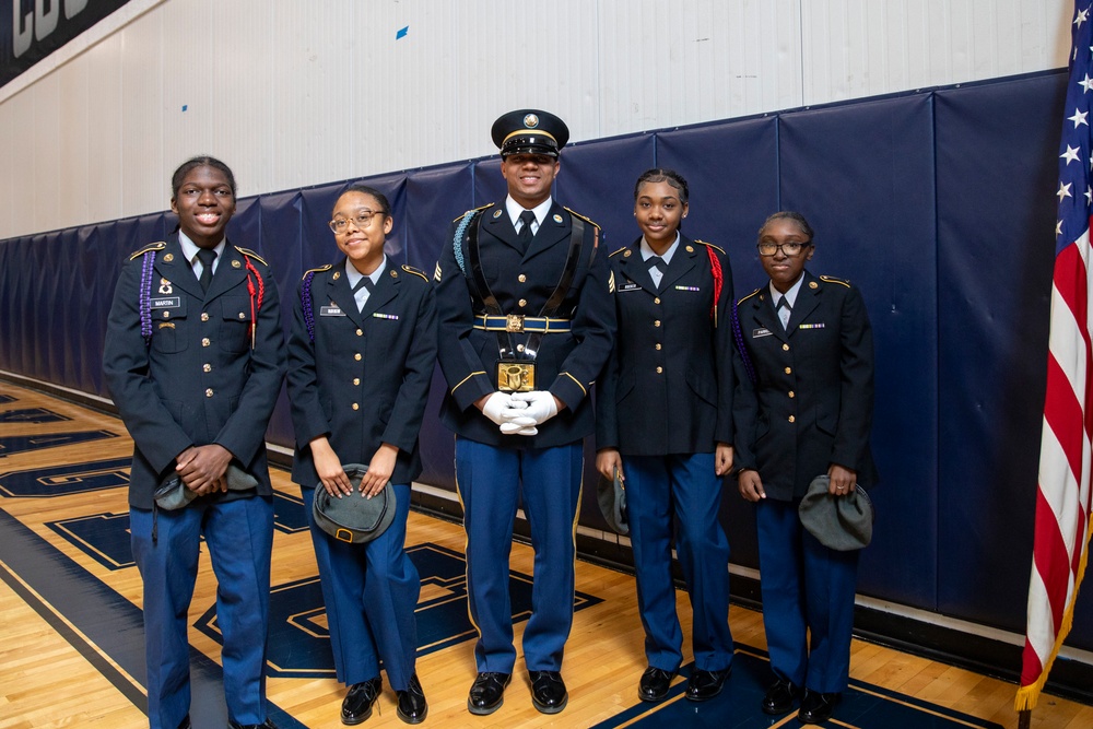 Joint Armed Forces Color Guard Engage with Detroit High School Students