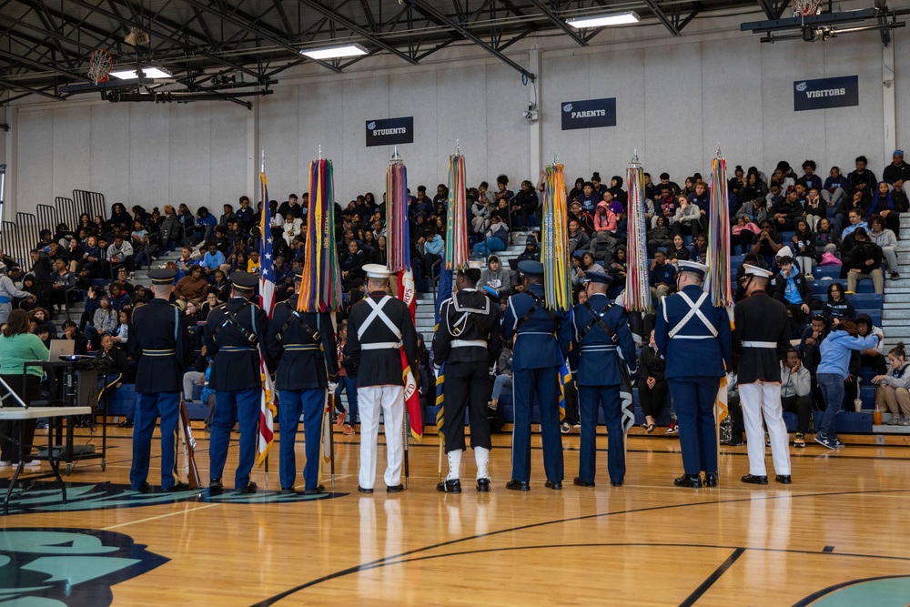 Joint Armed Forces Color Guard Engage with Detroit High School Students
